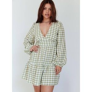 Princess Polly Sage Green Gingham Mini Dress